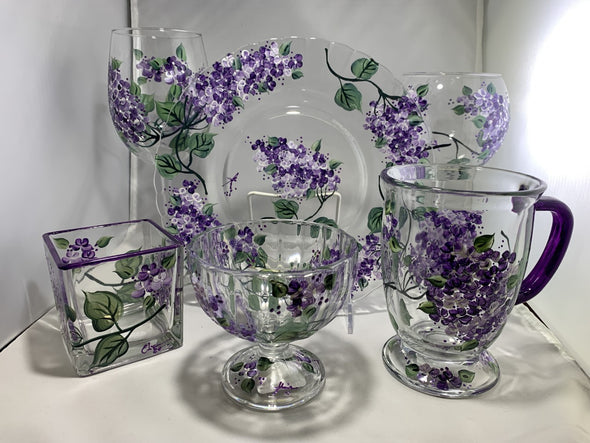 Hand-painted Lilac glassware